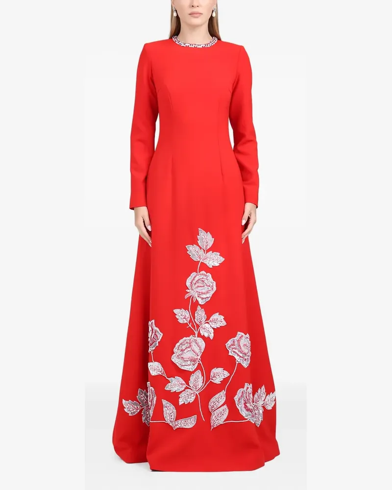 Dina Melwani Maxikleid mit Rosenverzierung - Rot Rot