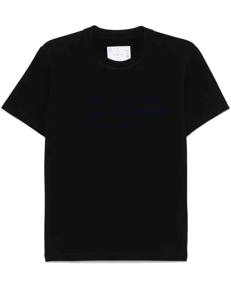 Sacai T-Shirt mit beflocktem Slogan - Schwarz Schwarz