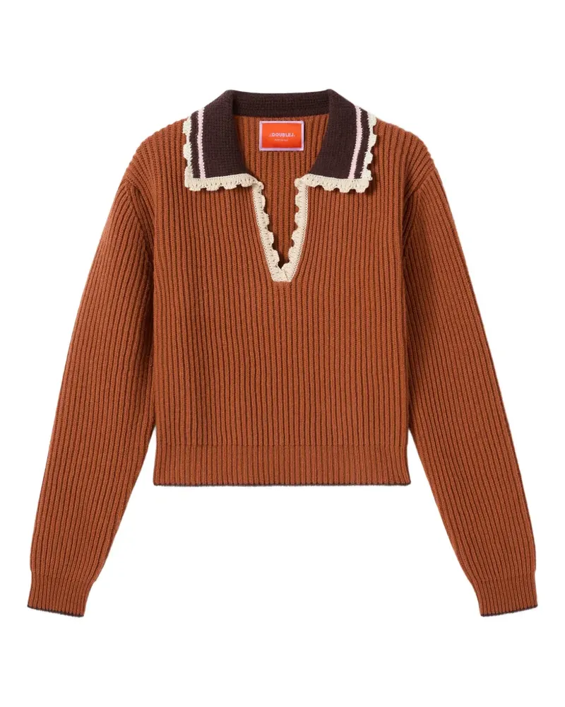 La DoubleJ Gerippter Pullover mit Häkelbesatz - Braun Braun