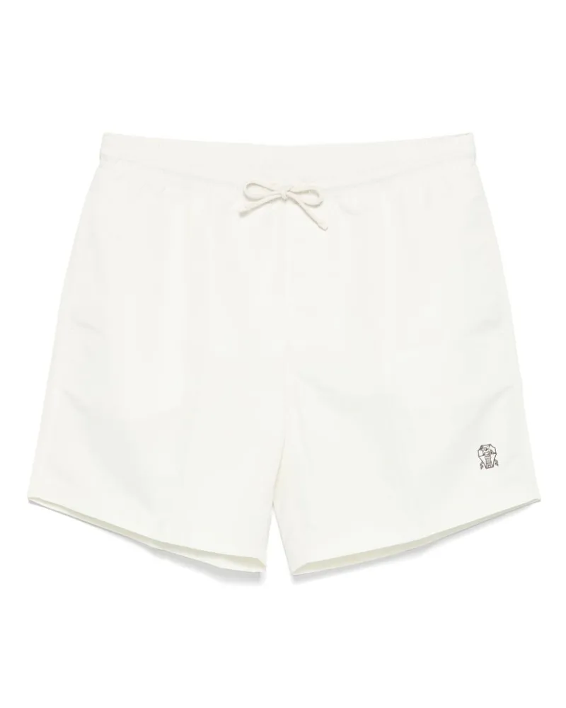 Brunello Cucinelli Badeshorts mit Logo-Stickerei - Weiß Weiß