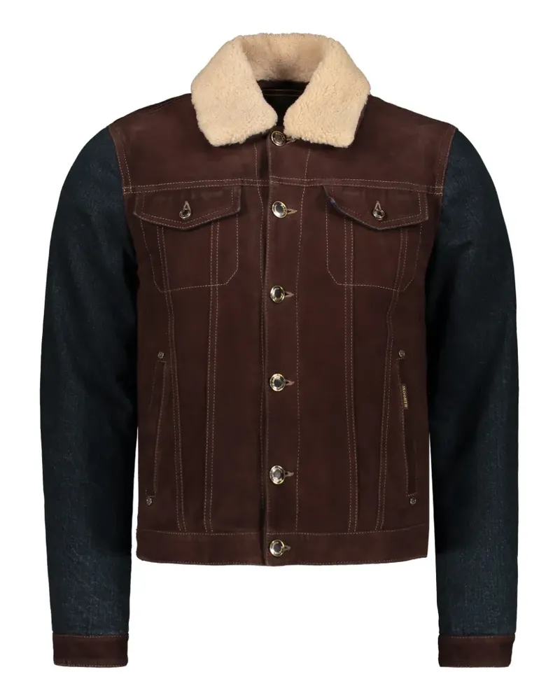 MOORER shearling-collar panelled denim jacket - Braun Braun