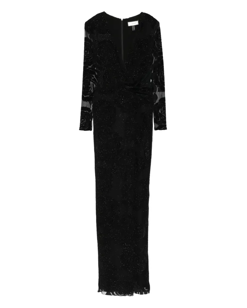NISSA Glitter-Maxikleid mit Rosen-Print - Schwarz Schwarz