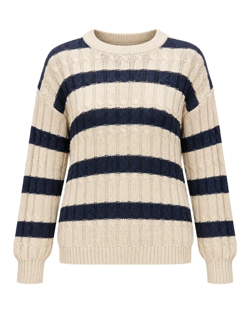 Tommy Hilfiger Gestreifter Pullover mit Zopfmuster - Nude Nude