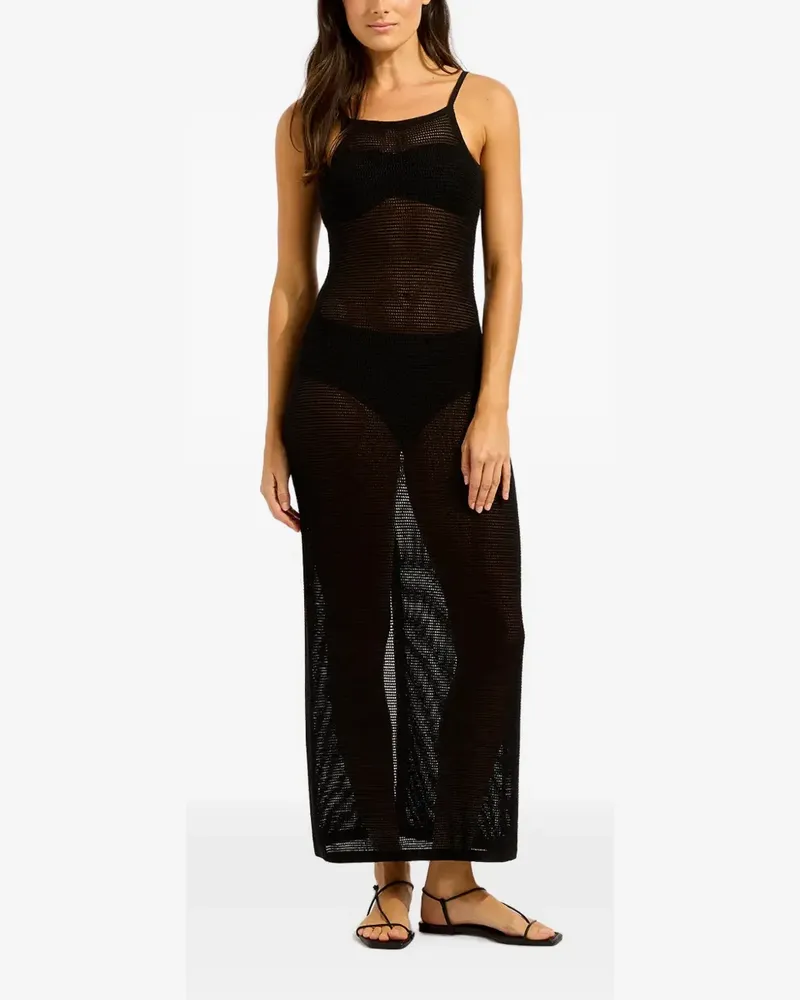Seafolly Australia crochet-knit beach maxi dress - Schwarz Schwarz