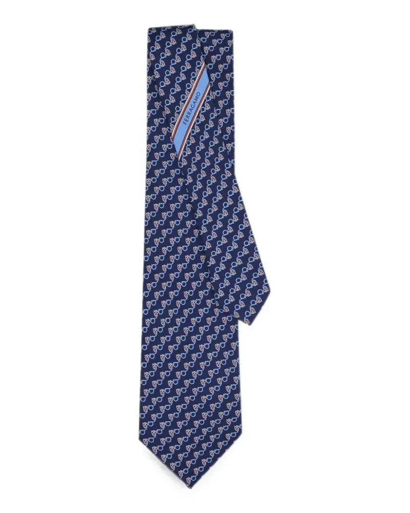 Ferragamo Gancini owl-print tie - Blau Blau