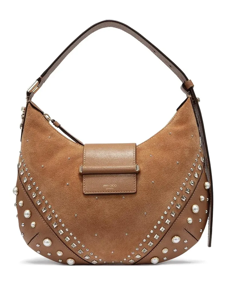 Jimmy Choo small Bar Hobo studded-embelishment shoulder bag - Braun Braun