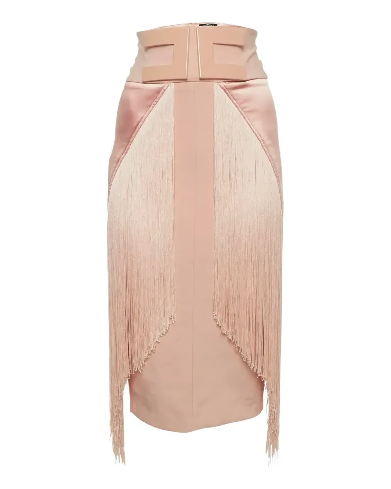 Elisabetta Franchi fringed pencil midi skirt - Rosa Rosa