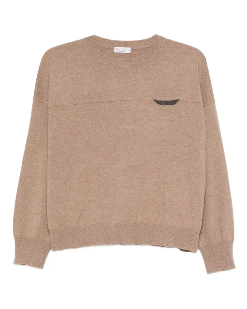 Brunello Cucinelli T-Shirt mit Fake-Tasche - Braun Braun