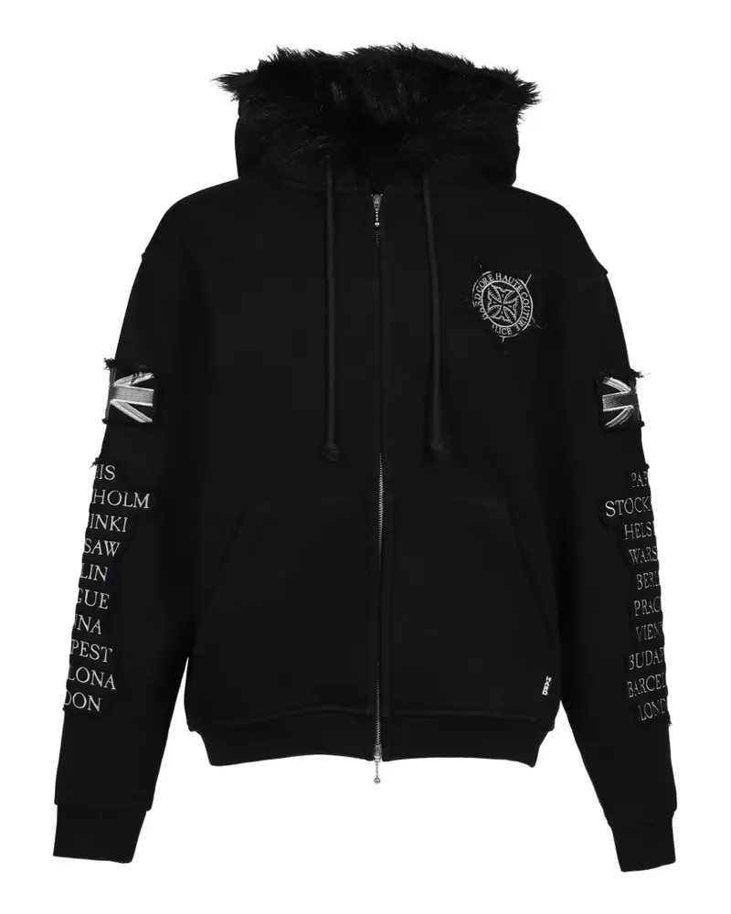 N.HOOLYWOOD patched zip-up hoodie - Schwarz Schwarz