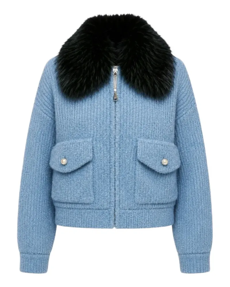 Essentiel Gerippte Jacke mit Faux-Fur-Kragen - Blau Blau