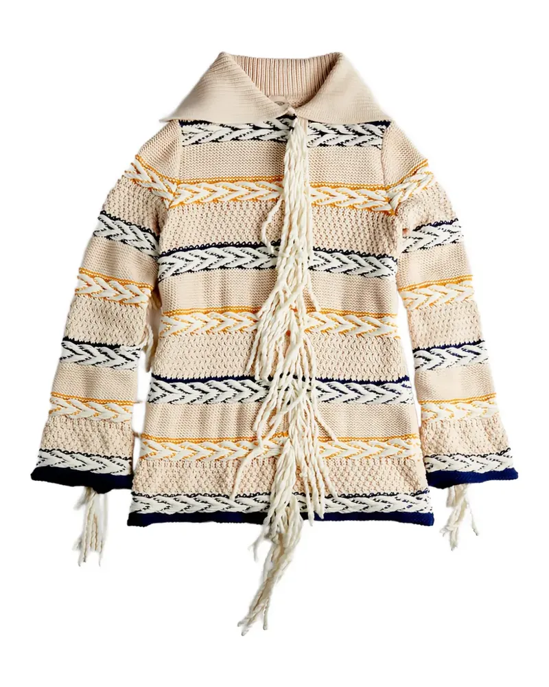 TOD'S striped fringed cardigan - Nude Nude