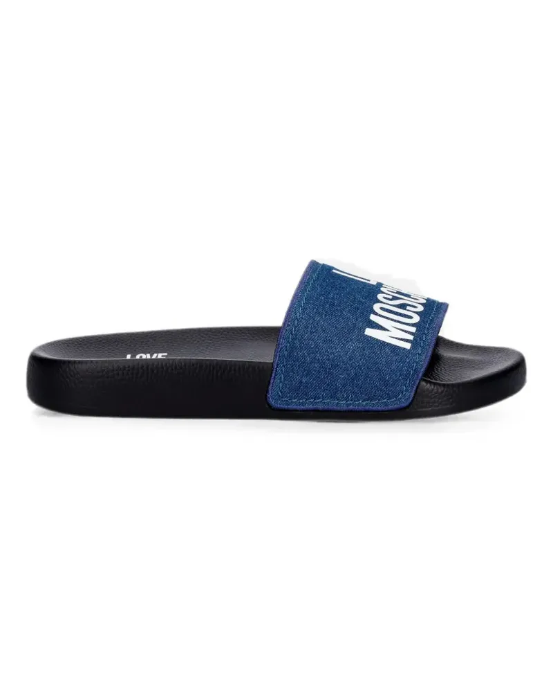 Moschino logo-print denim slides - Blau Blau