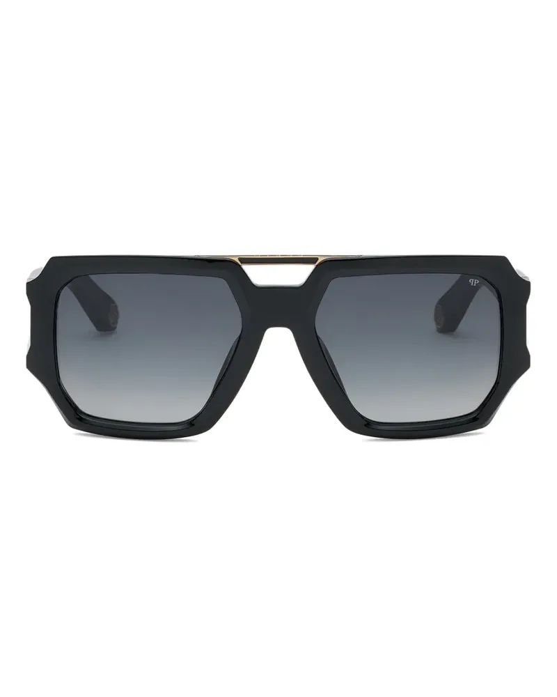 Philipp Plein Brave gold-tone detailing geometric sunglasses - Schwarz Schwarz