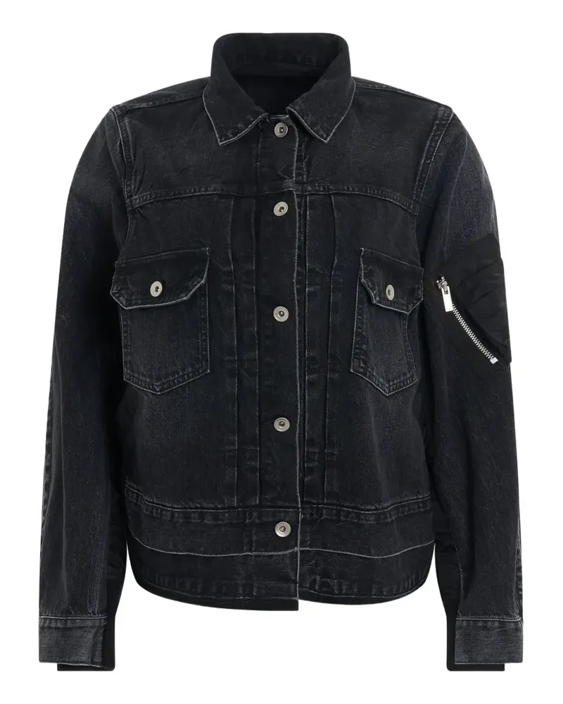Sacai faded-effect panelled denim jacket - Schwarz Schwarz