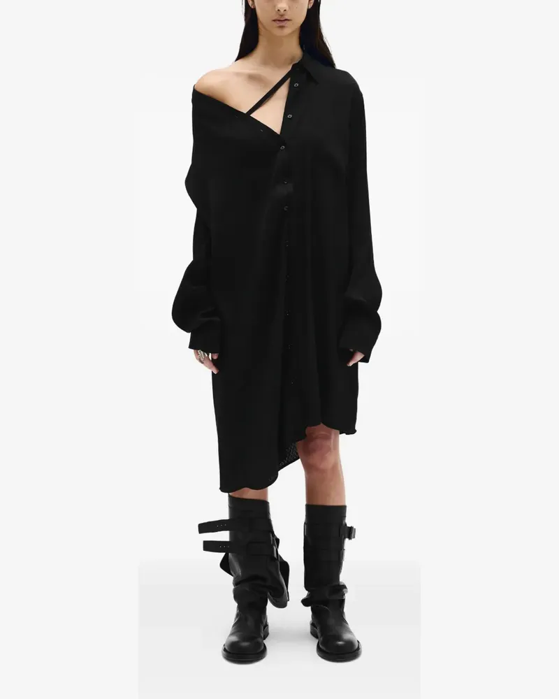 Ann Demeulemeester Halina Hemdkleid mit tiefen Schultern - Schwarz Schwarz