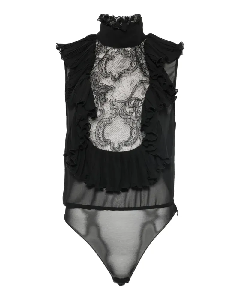 Elisabetta Franchi Body aus Georgette und Spitze - Schwarz Schwarz