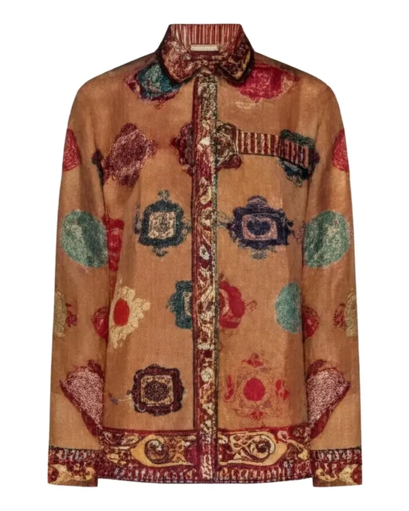 Pierre-Louis Mascia geometric-print silk shirt - Nude Nude