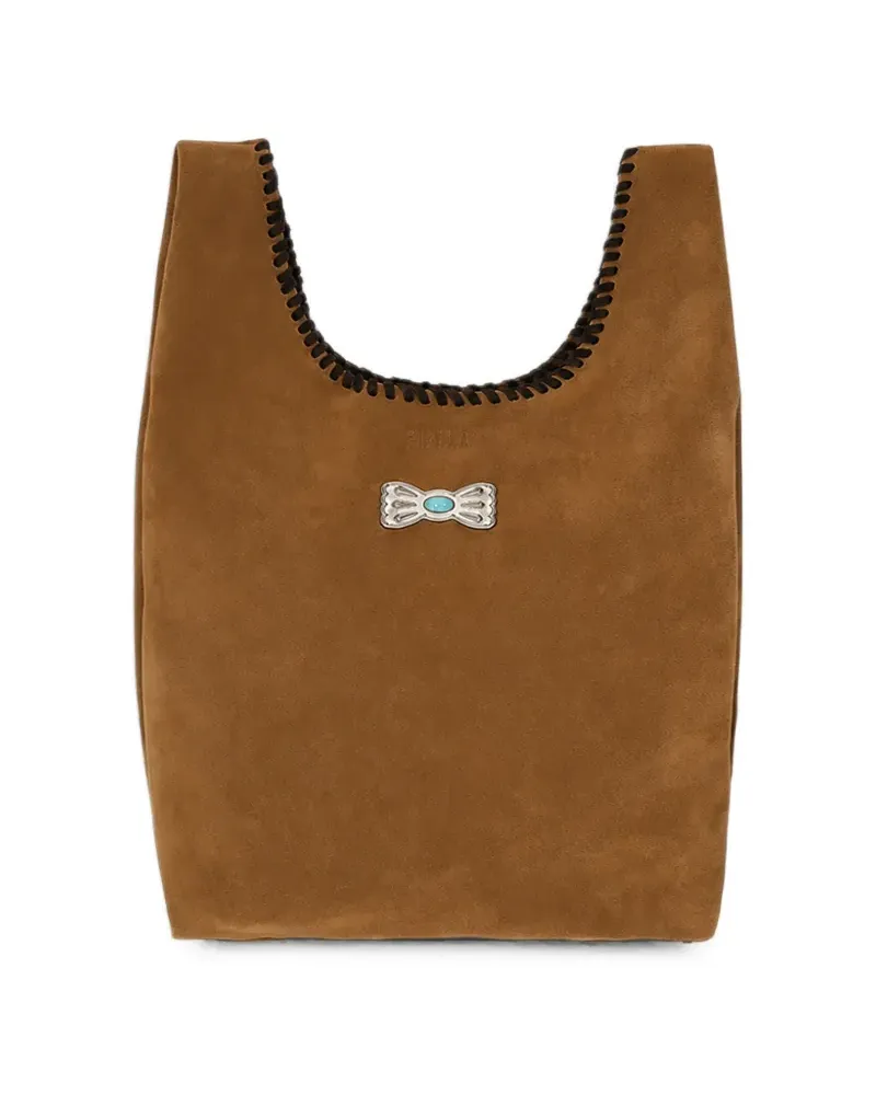 Fortela mini Karola whipstitch suede tote bag - Braun Braun