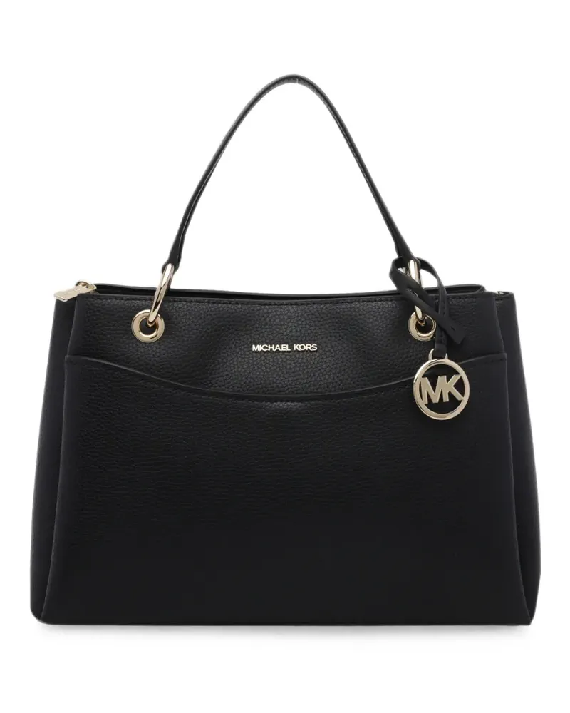 Michael Kors Gekörnte Schultertasche mit Logo-Schild - Schwarz Schwarz