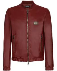 Dolce & Gabbana Lederjacke mit Logo-Applikation Rot