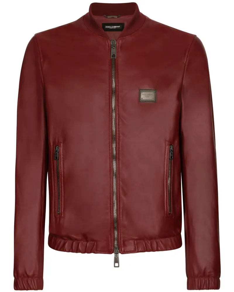 Dolce & Gabbana Lederjacke mit Logo-Applikation - Rot Rot