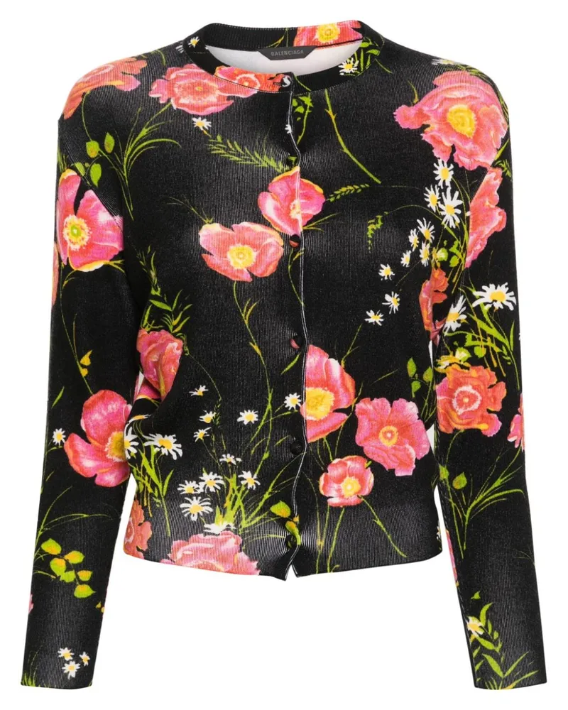Balenciaga Cardigan mit Blumen-Print - Schwarz Schwarz