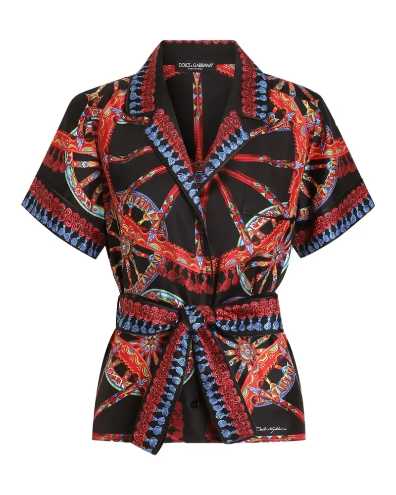 Dolce & Gabbana Vanity Hemd aus Seidentwill mit Carretto-Print - Schwarz Schwarz