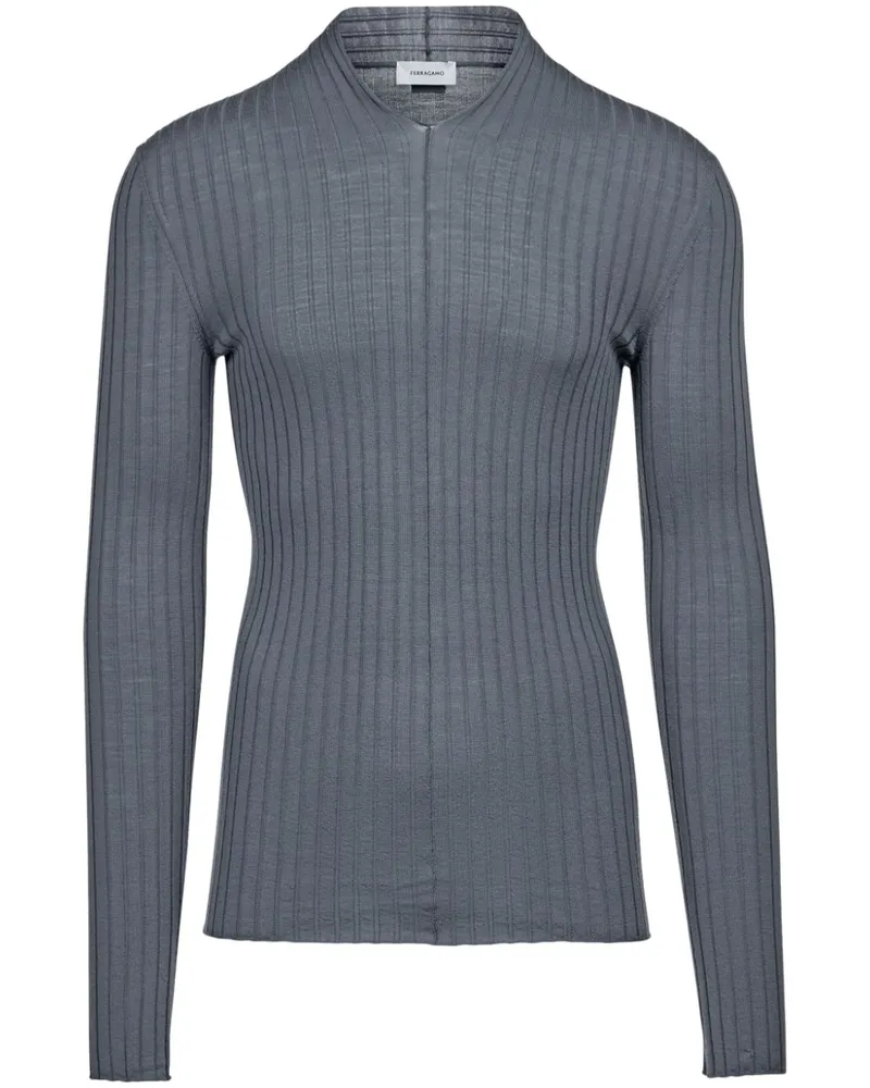 Ferragamo Gerippter Pullover mit V-Ausschnitt - Grau Grau
