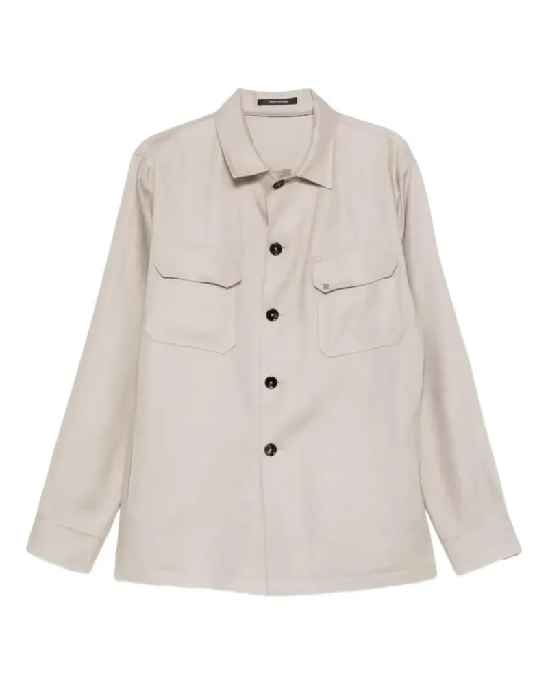 Tagliatore button-up pocket-details linen shirt jacket - Nude Nude