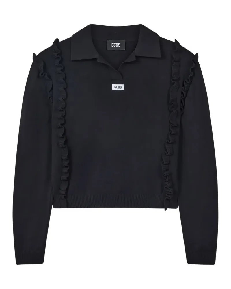 GCDS Medusa Cropped-Poloshirt mit Rüschen - Schwarz Schwarz