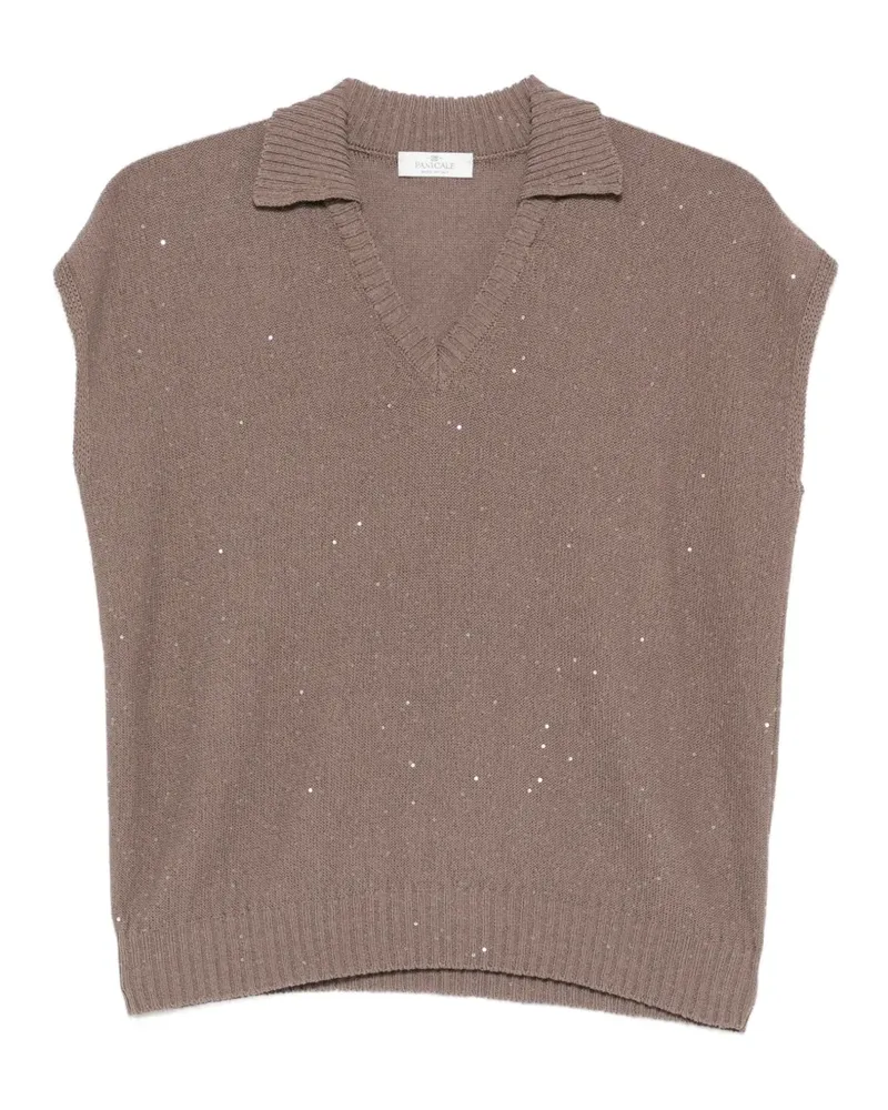 PANICALE Cashmere sequin-embellished V-neck top - Braun Braun