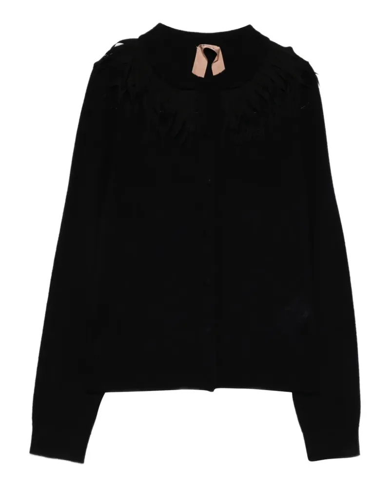 N° 21 Rundhals-Cardigan mit Brosche - Blau Blau