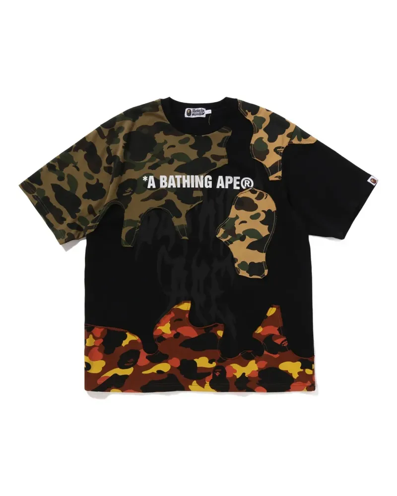 BAPE T-Shirt mit Camouflage-Einsatz - Schwarz Schwarz