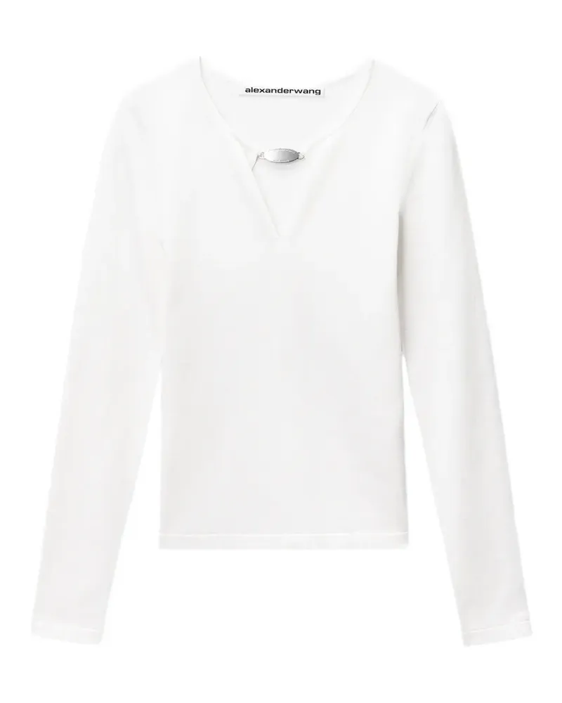 Alexander Wang Metallic-Logo aus mattem Jersey mit V-Ausschnitt - Weiß Weiß