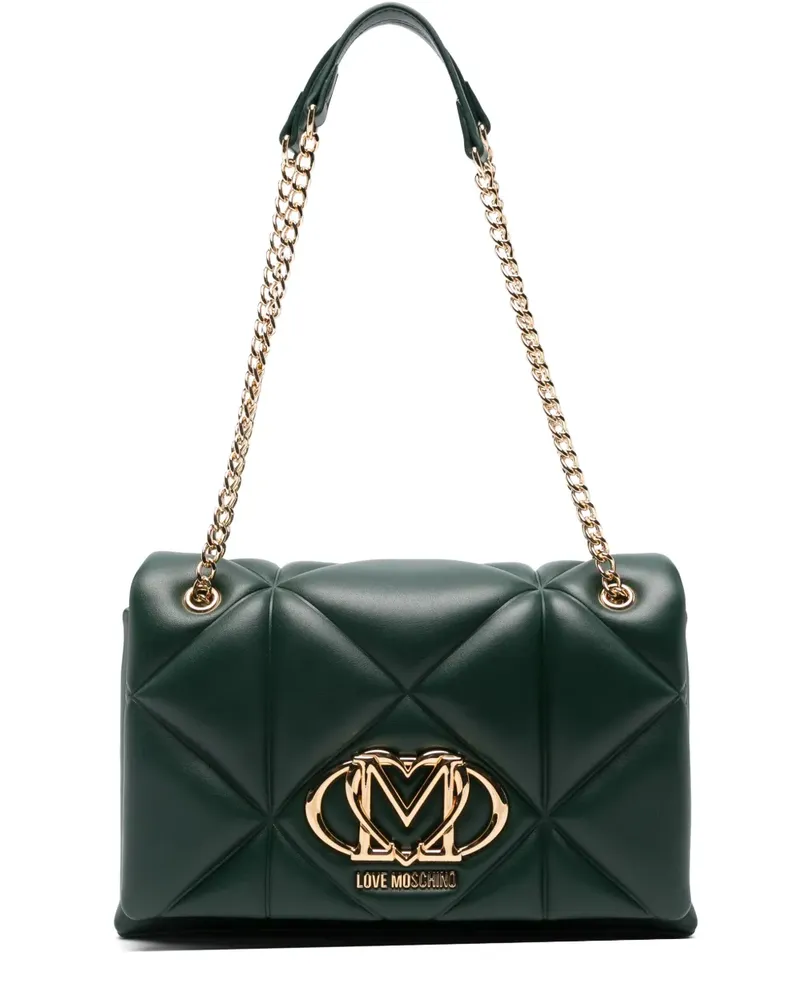 Moschino Gesteppte Schultertasche mit Logo-Schild - Grün Grün