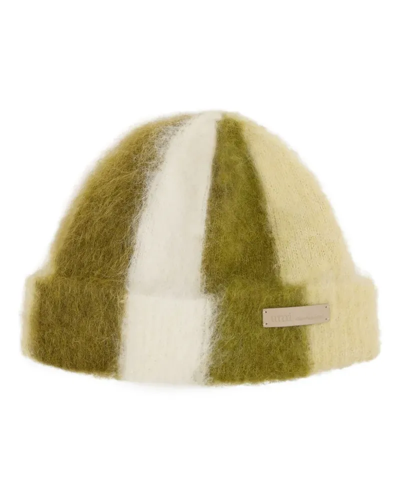 AMI Paris Gestreifte Ami de Coeur Beanie - Grün Grün