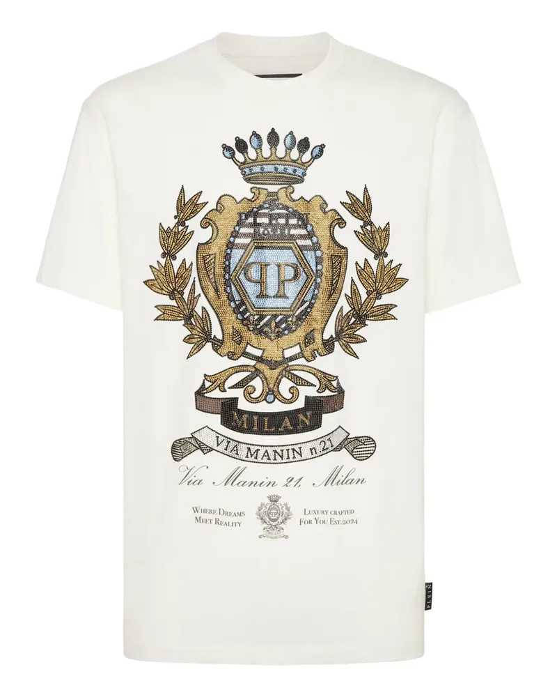 Philipp Plein Stones T-Shirt mit Wappendetail - Weiß Weiß