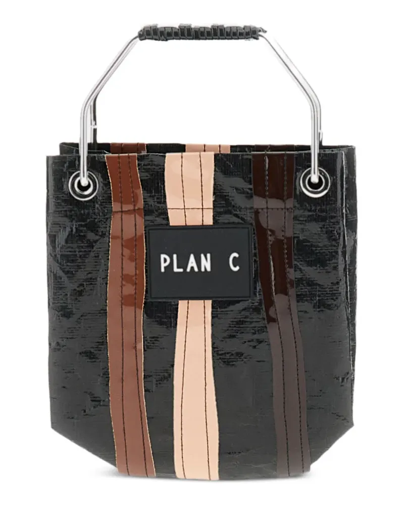 PLAN C Gestreifte Clutch mit Metallgriff - Schwarz Schwarz