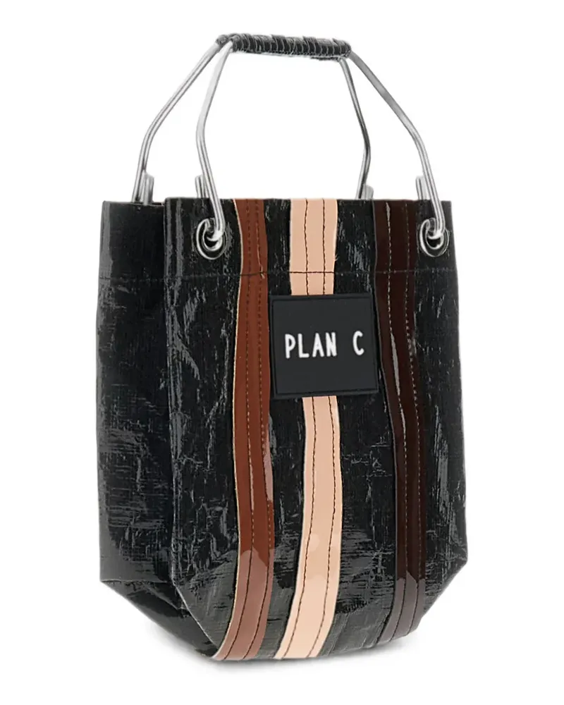 PLAN C striped metal-handle clutch bag - Schwarz Schwarz