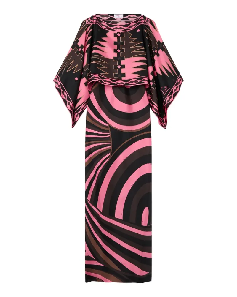 Emilio Pucci Seidenkleid mit Iride-Print und Cape - Schwarz Schwarz