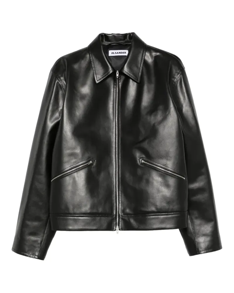 Jil Sander Lederjacke mit Reißverschluss - Schwarz Schwarz