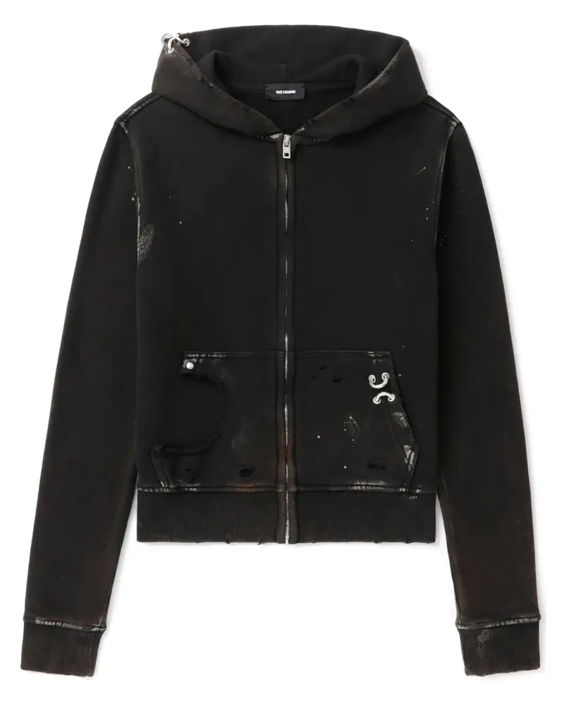 WE 11 DONE Hoodie in Distressed-Optik - Schwarz Schwarz