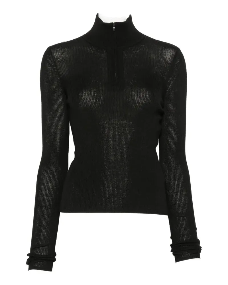 FRANKIE Shop Sade half-zip ribbed-knit top - Schwarz Schwarz