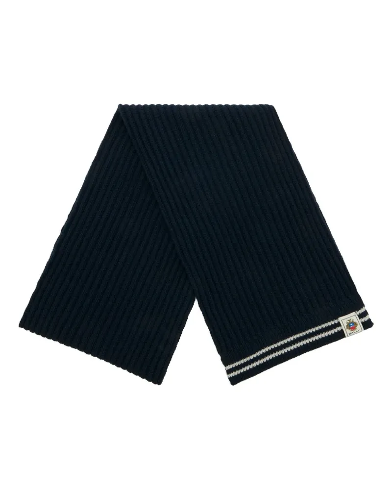 Bally Stripes Schal mit Wappen-Etikett - Blau Blau