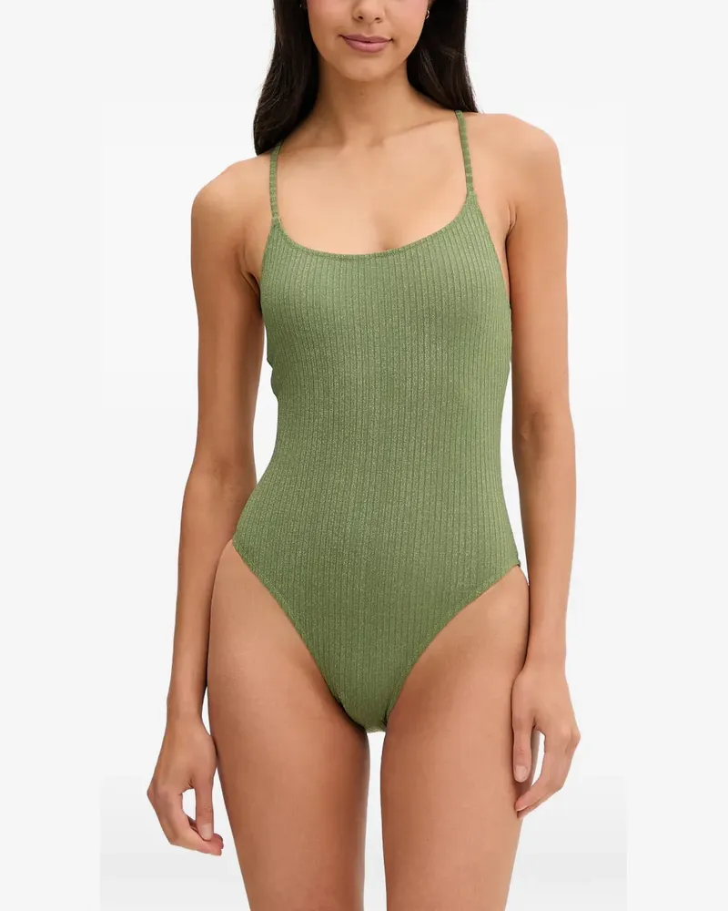 Benetton ribbed-knit metallic-thread swimsuit - Grün Grün