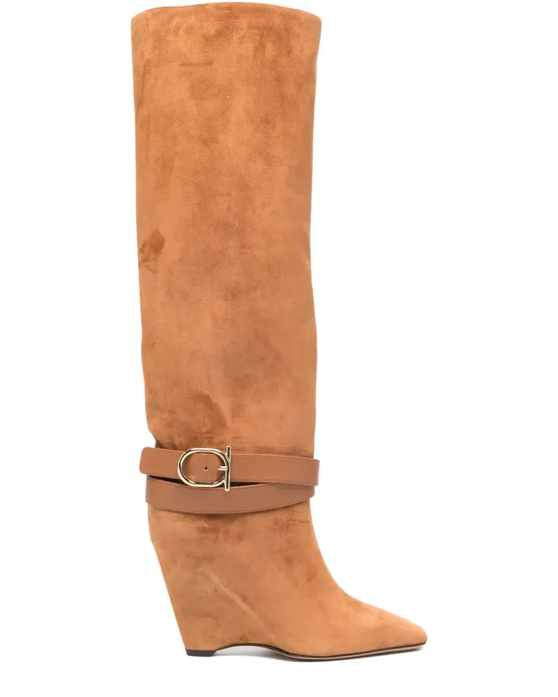 Ferragamo Kniehohe Stiefel mit Schnallenriemen 90mm - Braun Braun