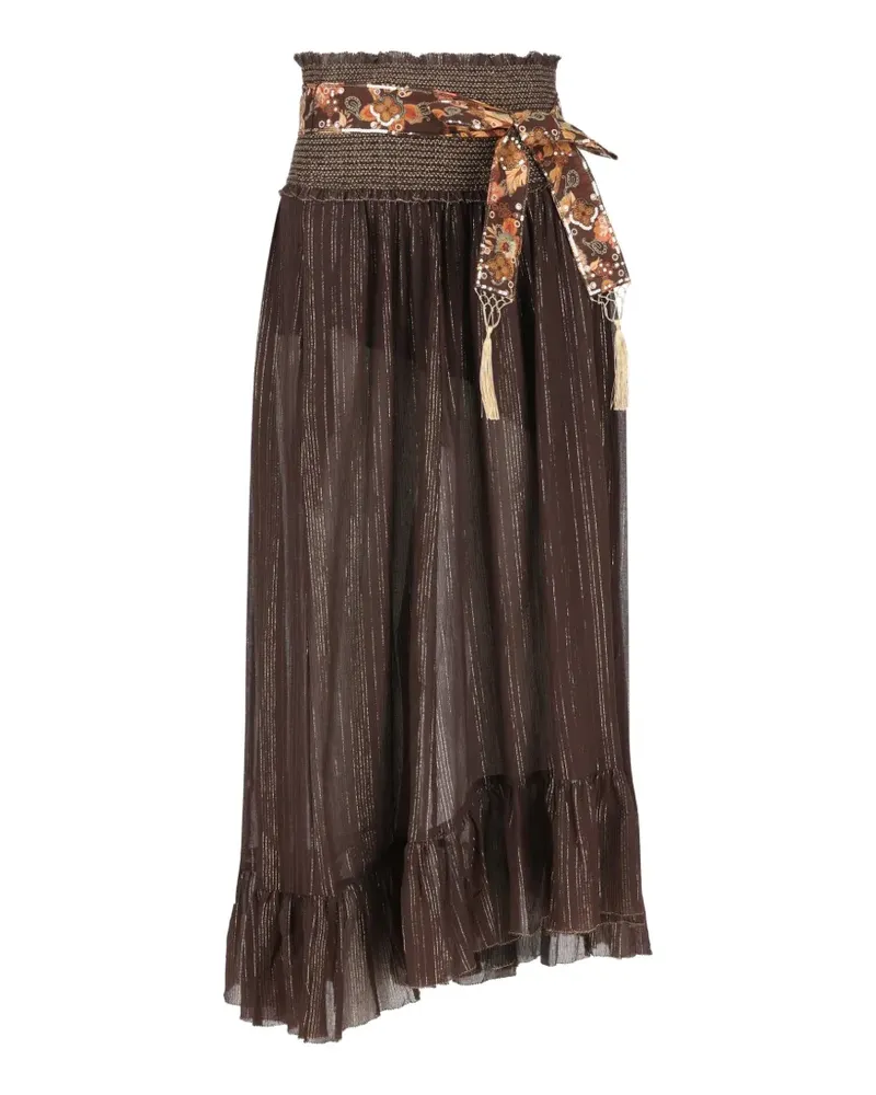Zimmermann Aster ruffled asymmetric midi skirt - Braun Braun