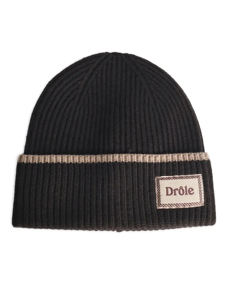 Drôle de Monsieur Gewebte Beanie - Schwarz Schwarz