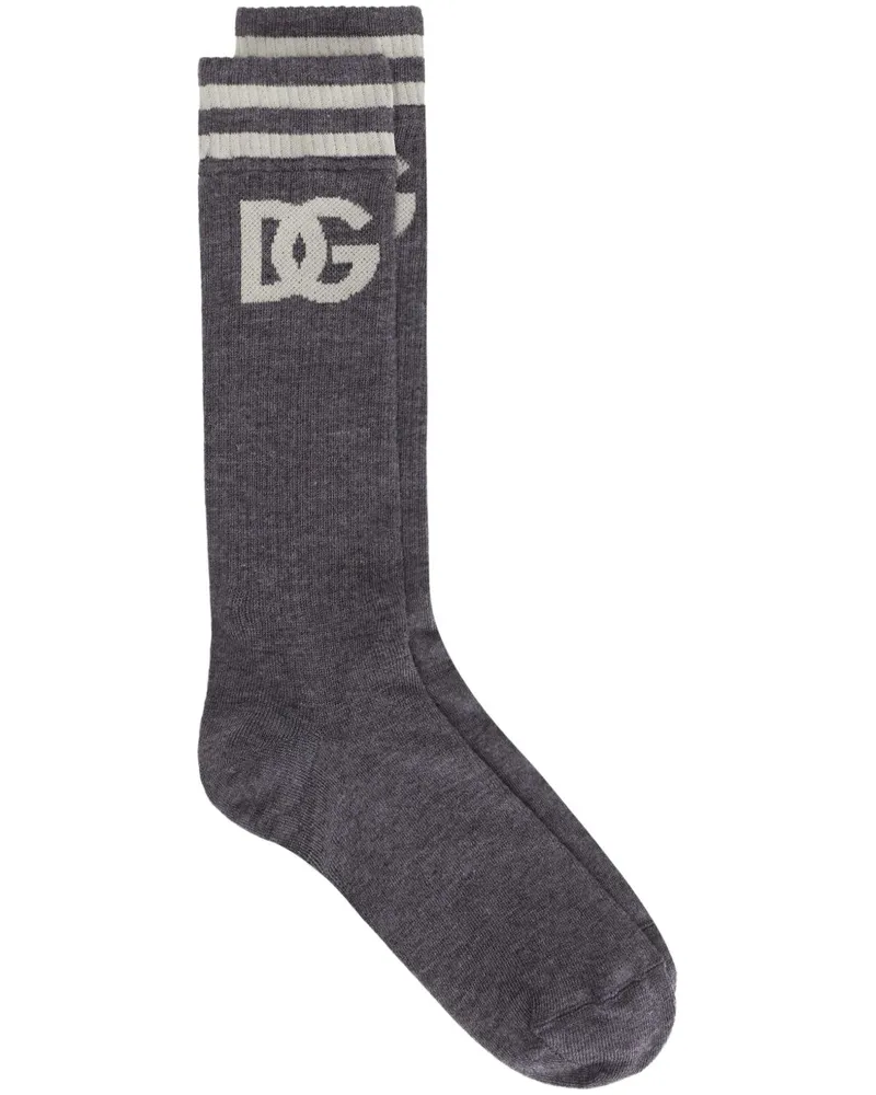Dolce & Gabbana Gerippte Socken mit Logo - Grau Grau