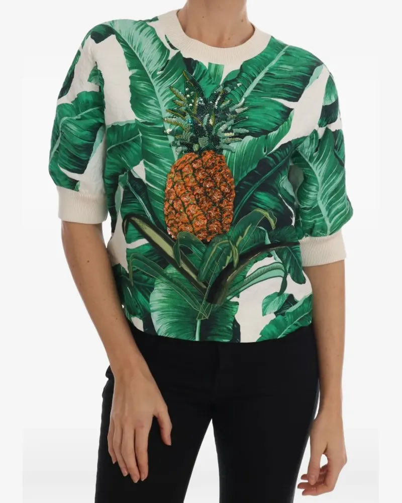 Dolce & Gabbana Oberteil mit Pailletten-Ananas- und Bananenblatt-Print - Grün Grün